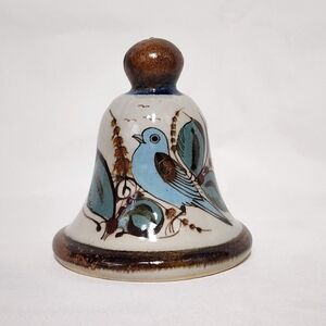 KEN Edward's Tonala Bell Pottery Birds Mexico Floral Signed Brown Blue Copper